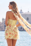 Pink Sweetheart Corset Beaded Tiered Floral A Line Homecoming Dress with Scarf