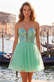 Orange Embroidered A Line Strapless Short Homecoming Dress
