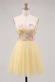 Orange Embroidered A Line Strapless Short Homecoming Dress