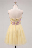Orange Embroidered A Line Strapless Short Homecoming Dress