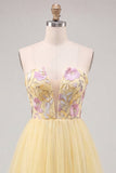 Orange Embroidered A Line Strapless Short Homecoming Dress