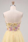 Orange Embroidered A Line Strapless Short Homecoming Dress