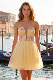 Orange Embroidered A Line Strapless Short Homecoming Dress