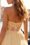 Orange Embroidered A Line Strapless Short Homecoming Dress