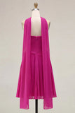 Fuchsia A Line Strapless Pleated Short Homecoming Dress with Scarf
