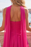 Fuchsia A Line Strapless Pleated Short Homecoming Dress with Scarf