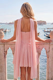 Fuchsia A Line Strapless Pleated Short Homecoming Dress with Scarf