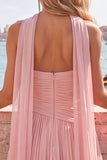 Fuchsia A Line Strapless Pleated Short Homecoming Dress with Scarf