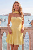 Fuchsia A Line Strapless Pleated Short Homecoming Dress with Scarf