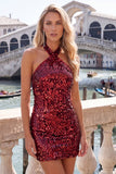 Royal Blue Sequin Halter Bodycon Short Homecoming Dress