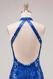Royal Blue Sequin Halter Bodycon Short Homecoming Dress
