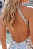 Royal Blue Sequin Halter Bodycon Short Homecoming Dress