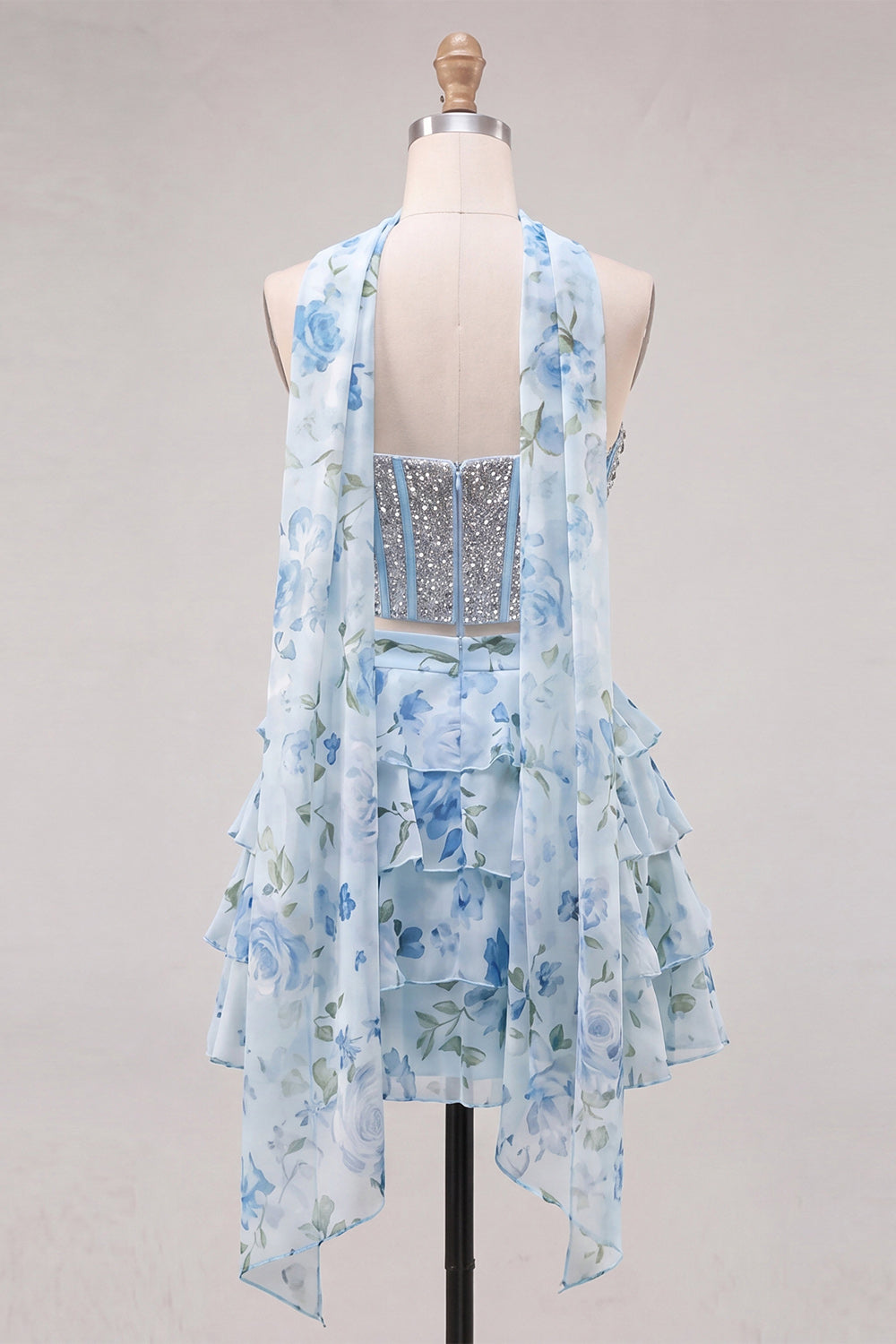 2 piece light blue homecoming dress Long Sleeve Two-Piece Homecoming Dress with Sequins Periwinkle / 0