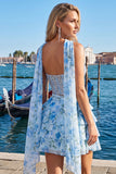 Light Blue 2-Piece Beaded Corset Short Homecoming Dress with Scarf