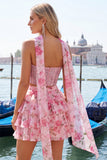 Light Blue 2-Piece Beaded Corset Short Homecoming Dress with Scarf