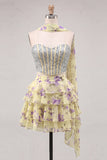 Light Blue 2-Piece Beaded Corset Short Homecoming Dress with Scarf