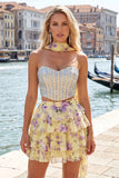 Light Blue 2-Piece Beaded Corset Short Homecoming Dress with Scarf