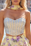 Light Blue 2-Piece Beaded Corset Short Homecoming Dress with Scarf