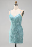 Peacock Fringed Bodycon Short Homecoming Dress
