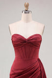 Strapless Fuchsia Fringed Ruched Bodycon Corset Homecoming Dress
