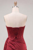 Strapless Fuchsia Fringed Ruched Bodycon Corset Homecoming Dress