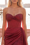 Strapless Fuchsia Fringed Ruched Bodycon Corset Homecoming Dress