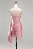 Bodycon Beaded Corset Pink Homecoming Dress with Fringes