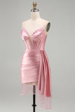 Bodycon Beaded Corset Pink Homecoming Dress with Fringes