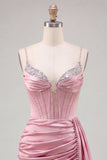 Bodycon Beaded Corset Pink Homecoming Dress with Fringes