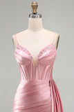 Bodycon Beaded Corset Pink Homecoming Dress with Fringes