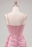 Bodycon Beaded Corset Pink Homecoming Dress with Fringes