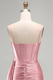 Bodycon Beaded Corset Pink Homecoming Dress with Fringes