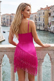 Gold Fringed Satin Bodycon Short Homecoming Dress
