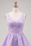 Sage Green V Neck A Line Homecoming Dress with Pearls