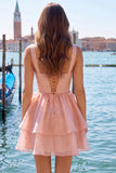 Sage Green V Neck A Line Homecoming Dress with Pearls