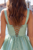 Sage Green V Neck A Line Homecoming Dress with Pearls