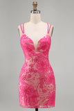 Navy Floral Beaded Bodycon Short Homecoming Dress