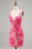 Navy Floral Beaded Bodycon Short Homecoming Dress