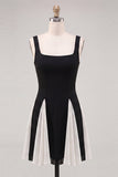 Black A Line Square Neck Short Homecoming Dress