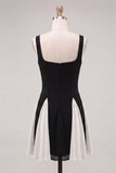 Black A Line Square Neck Short Homecoming Dress