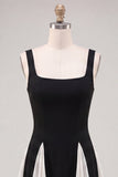 Black A Line Square Neck Short Homecoming Dress