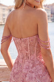 Off the Shoulder Bodycon Beaded Applique Corset Blue Homecoming Dress