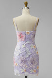 Lilac Bodycon Floral Beaded Short Homecoming Dress