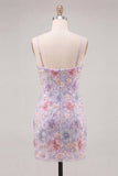 Lilac Bodycon Floral Beaded Short Homecoming Dress