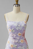 Lilac Bodycon Floral Beaded Short Homecoming Dress