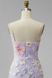 Lilac Bodycon Floral Beaded Short Homecoming Dress