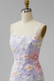 Lilac Bodycon Floral Beaded Short Homecoming Dress