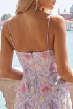 Lilac Bodycon Floral Beaded Short Homecoming Dress