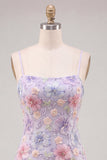Lilac Bodycon Floral Beaded Short Homecoming Dress