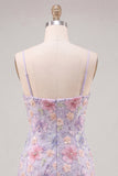 Lilac Bodycon Floral Beaded Short Homecoming Dress